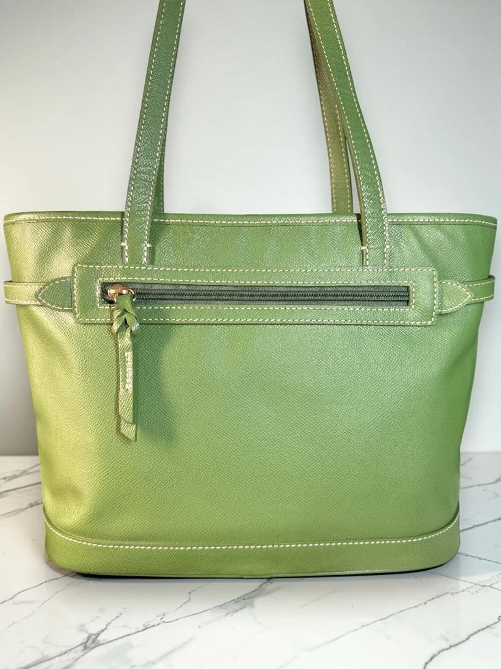 Dooney & Bourke Vintage Pebbled Green Leather Tote Bag with Matching Wallet Set